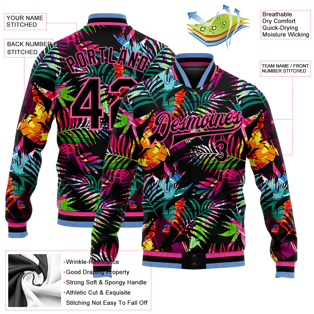 Custom Black Black Pink Light Blue Hawaii Palm Trees 3D Pattern Design ...